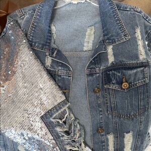 Denim & Sequin Jacket - Medium
